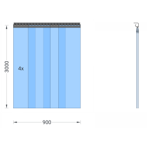 PVC-Streifenvorhang, Lamellen 300 x 3 mm transparent, Höhe 3,00 m, Breite 1,00 m (0,90 m), verzinkt